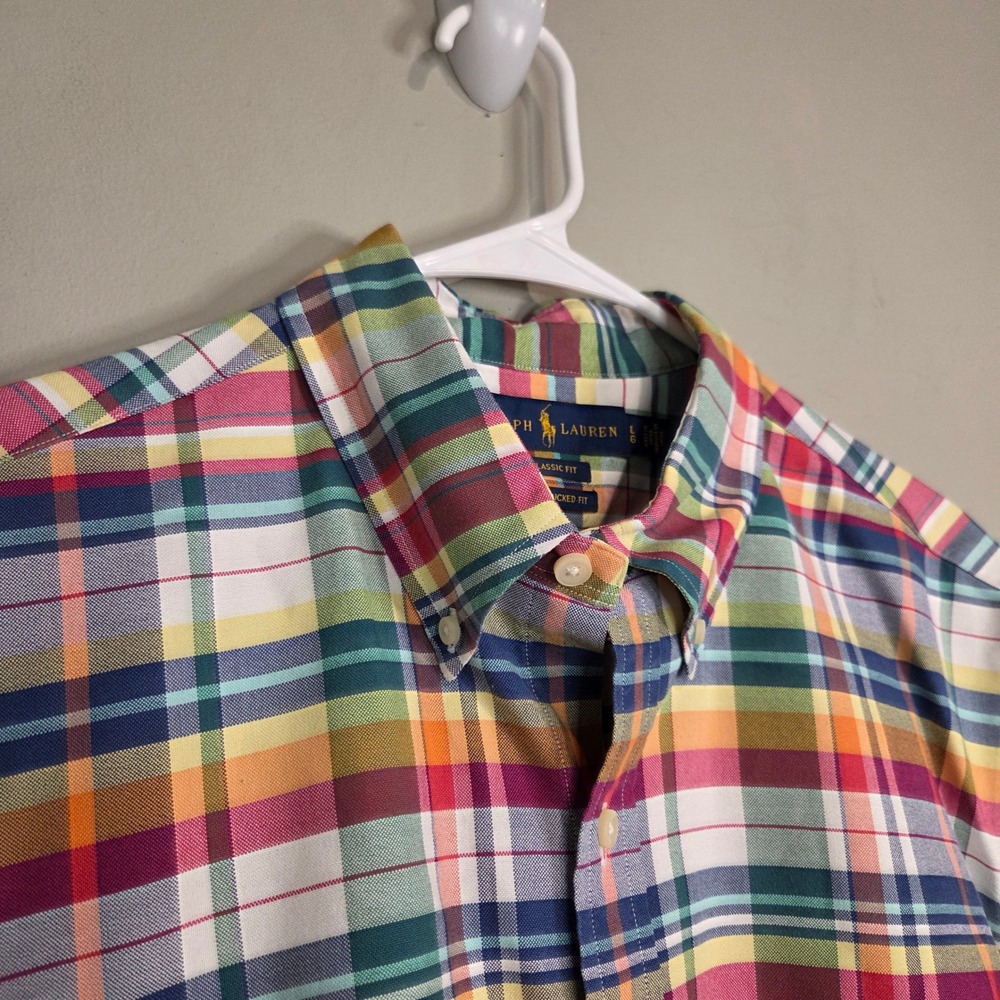 Polo Ralph Lauren Plaid Button Down Shirt Mens Large Short Sleeve‎ Multi Color L
